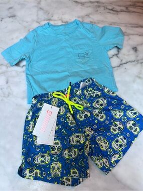 NWT Sunuva Blue Skull Print Swim Trunks (free vineyard vines tee included)